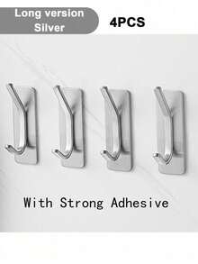 4 Sticky Hook, Towel Hook/Coat Hook, Stainless Steel Brushed Wall Hook. Suitable For Bedrooms, Apartments, College Dorms, Cabinets, Refrigerators, Storage Racks And Most Room Decor. - Multicolor - View 19