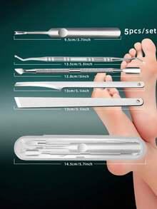 5pcs/Set Stainless Steel Cuticle Pusher Remover Nipper Trimmer Professional Nail Tool Kit Salon Home Use Manicure Pedicure Essentials At Home Nail Care Tools - silver - View 13