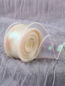 Gradient Iridescent Sheer Organza Ribbon Rolls, 4cm Width, About 9 Meters Per Roll, Shiny Transparent Chiffon Wavy Edge Ribbons For Gift Packaging, Floral Bouquet, Bow Making, Wedding DIY Decor - multicolor - View 16