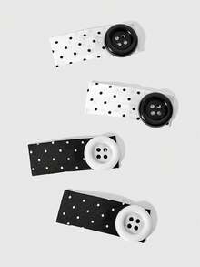 ROMWE Kawaii Retro Black And White Small Polka Dot Button Combination Hairpin Bag Hair Accessories, Suitable For Daily Decoration Matching, Etc - Black and white polka dots - View 3
