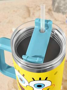 SpongeBob SquarePants | SHEIN 1200ml / 40oz 不鏽鋼保冷水壺，附吸管，適用於熱水與冷飲 - 黃色 - 查看 3