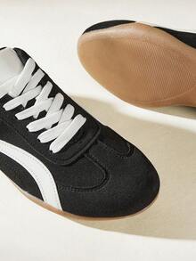 CUCCOO EASI Colorblock Retro German Training Shoes, Low-Top Lace-Up Suede Patchwork, Daily Commute Skate Shoes, Versatile Casual Sports Women's Shoes For Students - Black . . . - View 8