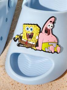SpongeBob SquarePants | SHEIN 可愛卡通兒童拖鞋，適合幼兒與兒童，EVA材質，適用於居家浴室、游泳池、海灘等 - 淺藍色 - 查看 3