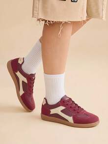 CUCCOO EASI Women's Flat Shoes Lace-Up Round Toe Casual Versatile Sneakers - Rose Red - View 3