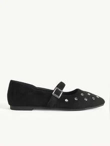 CUCCOO CHICEST New Casual And Comfortable, Imitation Suede Surface, Rivet Decoration, Generous Head Design, Buckle, Women's Flat Shoes - Black - View 3