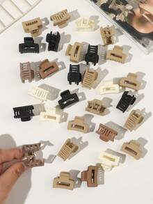 BestieMix 30pcs Maillard Style Milk Coffee Color Mini Square Hair Claws Matte Simple Daily Fragmented Hair Bangs Hair Accessories - Multicolor - View 4
