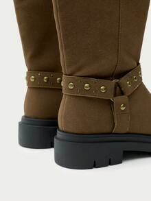 Nöista Thick-Soled Medium Boots, Belt Buckle Fashionable Retro Autumn And Winter Versatile Knight Boots - Brown - View 8