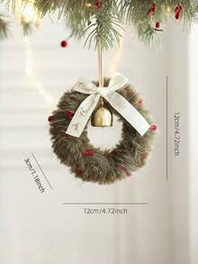 Cirelle 1pc Mini Plush Christmas Wreath Ornaments With Bell & Ribbon Bow, Cozy Faux Fur Hanging Tree Decor For Holiday Door, Mantel & Party Crafts - multicolor - View 11