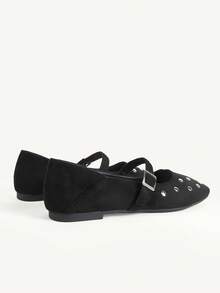 CUCCOO CHICEST New Casual And Comfortable, Imitation Suede Surface, Rivet Decoration, Generous Head Design, Buckle, Women's Flat Shoes - Black - View 5