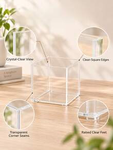 Haus Hana 1pc Square Ultra-Clear Plastic Fish Tank, Imitation Glass Aquarium, Mini Tank For Betta & Shrimp, Creative Desktop Decor - multicolor - View 6