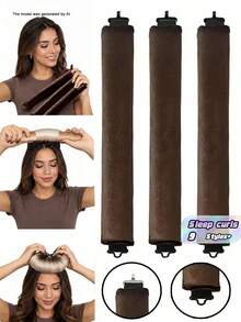 1/3PCS Heatless Curling Iron Set, Satin Material Rollers, Flexible Metal Accessories, High Elasticity, Sleep Foam Sponge Heatless Curling Iron, Large Wave Hair Ring Set, Lazy Curling Iron, Suitable For Sleep, Creating Relaxed And Natural Loose Curls - multicolor - View 2