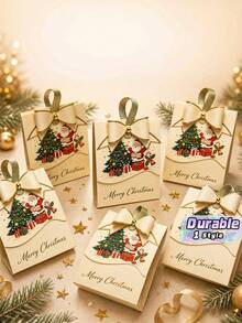 Cartoon Santa Claus & Pine Tree Christmas Gift Tote Bags, Portable Holiday Party Packaging Bags, Xmas Candy & Small Present Handheld Gift Bags - multicolor - View 1