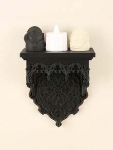 1PC Standard Size Gothic Rose Window Relief Wall Mounted Shelf Rack With Matte Dark Tone Decorative Storage Organizer Space Saving Sturdy Non Slip Easy Install Versatile For Living Room Bedroom Office Entryway Home Wall Decor Essential - 1PC - View 9