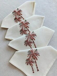 Cirelle 1/2/4 Pcs Embroidered Palm Tree Cloth Napkins, Polyester-Linen Dinner Napkins, Washable Reusable Table Napkins For Dining, Party & Wedding - Multicolor - View 17