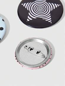 ROMWE Anime Six-Piece Y2k Retro Black And Pink Polka Dot Star Wing Pattern Badge Metal Brooch Combination, Backpack Clothing Hat Decoration, Suitable For Daily Ma - Black and pink - View 4