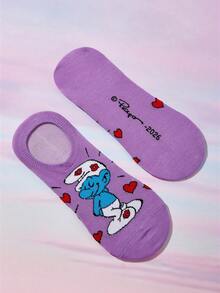 SHEIN X The Smurfs 6雙卡通圖案透氣柔軟船襪，加強腳趾與腳跟，適合四季穿著，女款/女孩，印花襪 - 雜色 - 查看 17