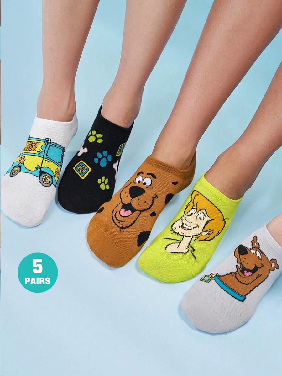 SCOOBY-DOO X SHEIN 5雙柔軟薄款透氣隱形襪 吸濕排汗低筒隱形襪 - 雜色 - 查看 1