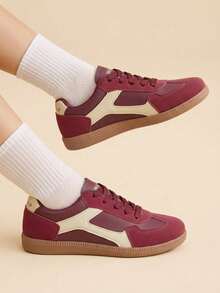 CUCCOO EASI Women's Flat Shoes Lace-Up Round Toe Casual Versatile Sneakers - Rose Red - View 5