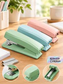 1pc Solid Color Office Stapler, Lightweight & Effortless Stapler, Multi-Function Binding Machine, Durable Stapler For Students, Back To School, School Supplies - Multicolor - View 1