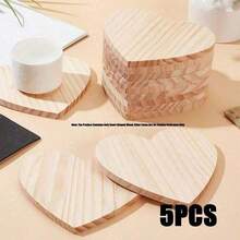 5 Packs DIY Wooden Coasters Set - Heart/Round/Square/Hexagon Shapes - 4 Inch Craft Coasters - Perfect For Painting, Staining, Engraving & Home Decor! Ideal For Creative Gifts & Custom Tabletop Decoration! - Multicolor - View 14