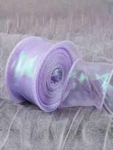 Gradient Iridescent Sheer Organza Ribbon Rolls, 4cm Width, About 9 Meters Per Roll, Shiny Transparent Chiffon Wavy Edge Ribbons For Gift Packaging, Floral Bouquet, Bow Making, Wedding DIY Decor - multicolor - View 8