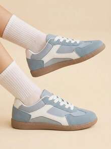 CUCCOO EASI Women's Flat Shoes Lace-Up Round Toe Casual Versatile Sneakers - sky blue - View 4