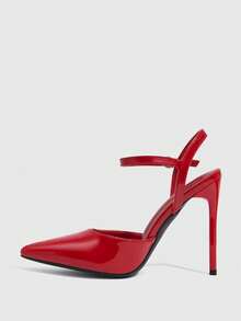 CUCCOO SZL 尖頭細高跟女鞋 大紅色腳踝綁帶 優雅時尚性感 slingback 後跟鞋 - 鏡面大紅. - 查看 8