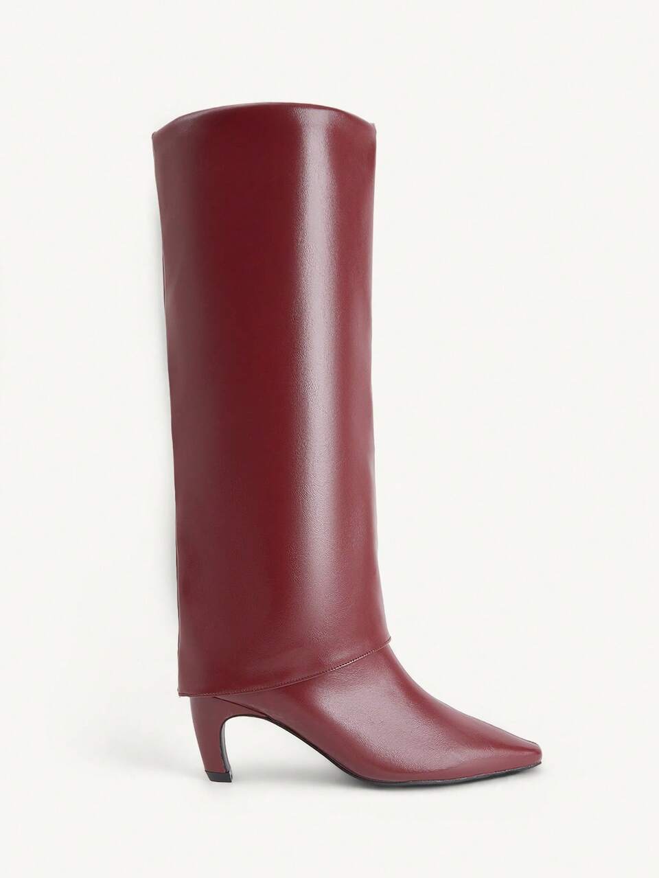 CUCCOO CHICEST Ladies Fashion Burgundy PU Thin Heel Pointed Long Tube Boots
