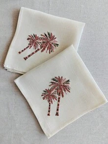 Cirelle 1/2/4 Pcs Embroidered Palm Tree Cloth Napkins, Polyester-Linen Dinner Napkins, Washable Reusable Table Napkins For Dining, Party & Wedding - Multicolor - View 18