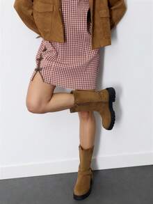Nöista Mid-Calf Microfiber Boot With Biker-Inspired Harness Detail, Chunky Lug Sole And Pull Tab For An Effortless Look. - Brown - View 6