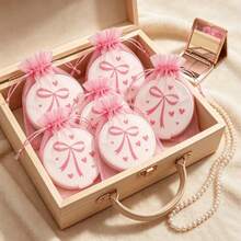 2/10/20/30pcs Pink Bow & Heart Mini Pocket Mirror With Storage Pouch - Korean-Style Folding Round Compact Suitable For For Party Favors, Bridal Gifts, Events, /Korean Series Accessories, Bow & Heart Mirror Set - Multicolor - View 7