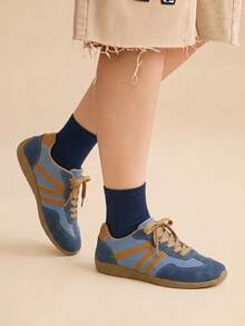 CUCCOO EASI Breathable Mesh Upper, Rounded Anti-Collision Toe, Beige Trim Heel, Blue & White Striped Retro Sneakers - Blue - View 4