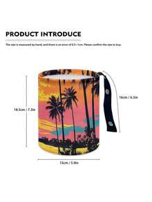 1PC Compact Durable Hanging Adjustable Strap Hawaiian Sunset Palm Tree Print Car Trash Can Storage Bag For Car Seat Back Rear Road Trip Summer Vacation Interior Decor Auto Accessories - Multicolor - View 8