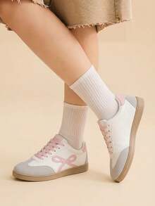 CUCCOO EASI Women's Flat-Bottomed Lace-Up Casual Shoes Fashionable Versatile Simple Board Shoes - Baby Pink - View 4