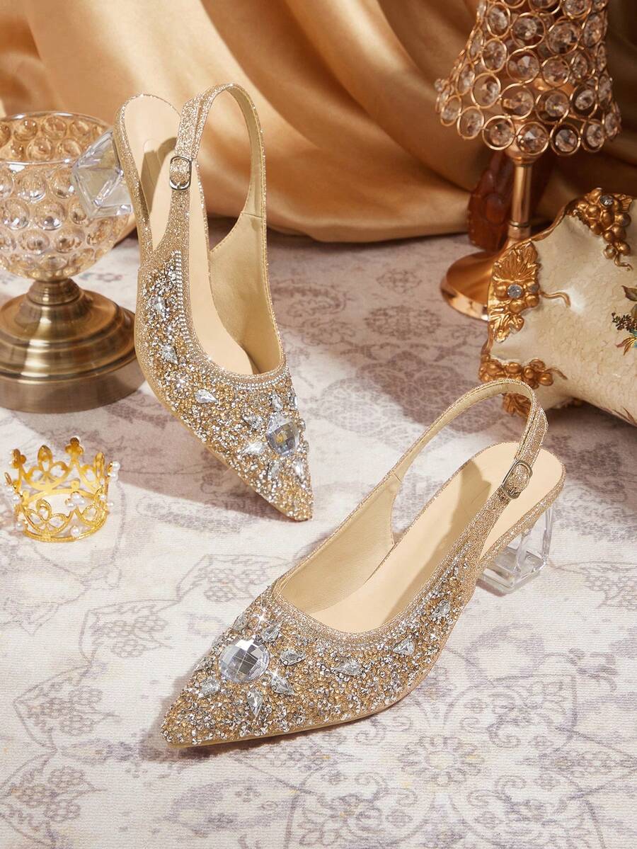 CUCCOO TILAWA Women's Crystal And Glass Rhinestone Pointed High-Heeled Shoes, Suitable For Going Out, Banquets, Parties And Other Activities - Champagne - View 1