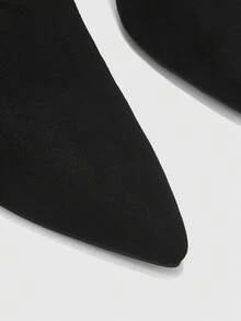 CUCCOO BIZCHIC 女款尖頭細高跟側拉鍊黑色麂皮百褶中筒靴 日常通勤簡約百搭秋冬短靴 - 黑色絨布 - 查看 9