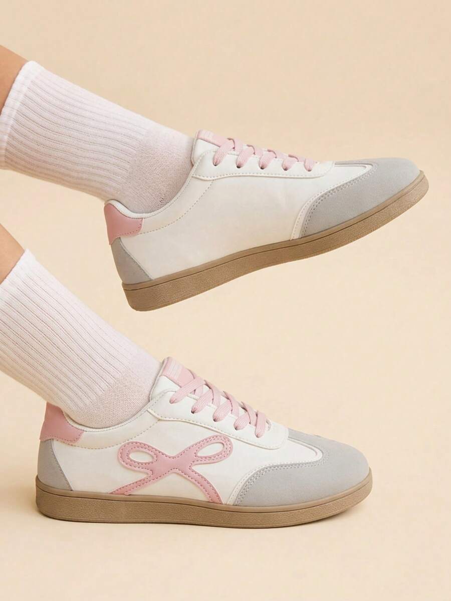 CUCCOO EASI Women's Flat-Bottomed Lace-Up Casual Shoes Fashionable Versatile Simple Board Shoes - Baby Pink - View 1