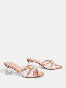 CUCCOO TILAWA Stylish Transparent Special-Shaped Thick-Heeled Women's Slip-On Sandals - Champagne - View 4