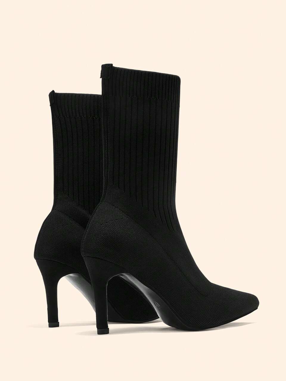 CUCCOO BASICS Black Stretch Knitted Socks Boots Women's Pointed High Heel Skinny Sleeve Boots