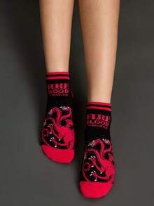 Game of Thrones X SHEIN 4 Pasang Kaos Kaki Wanita Motif Naga - Warna campuran - View 4