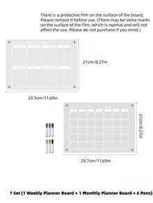 Haus Hana 1Set Magnetic Acrylic Weekly & Monthly Planner Set, Clear Reusable Board With Dry-Erase Surface, Easy To Write & Erase, Ideal For Refrigerator Organization, Scheduling And Home Planning - multicolor - View 19