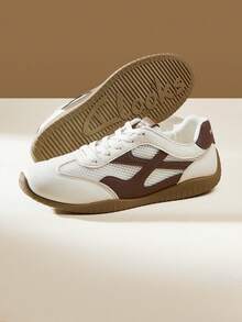 CUCCOO EASI Women's Distressed White & Brown Colorblock Flat Soft Sole Training Shoes, Commute & School Casual Sneakers - Brown + - View 6