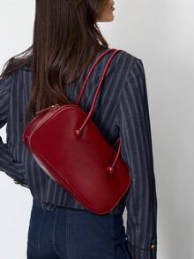 Nöista Burgundy Leather-Effect Shoulder Bag With Double Handles, Glossy Finish And Double Zip Compartments. - Burgundy - View 1
