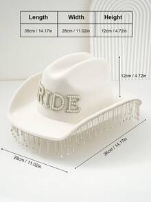 Dealstrict 1pc Women's Solid Color Shiny Wedding Hat. Unique Luxury Crystal Pendant Design, Paired With Faux Pearl Luxury Crystal Pendant Design, - White - View 3