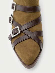 Nöista Ankle Boot In Soft Faux Suede With Multi-Buckle Straps In Contrast, Square Toe And Low Block Heel For A Western Touch. - Black - View 10