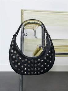 Nöista Black Hobo Shoulder Bag With Silver Stud Detailing, A Curved Silhouette And Adjustable Strap With Zip Closure. - Black - View 6