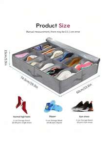 1PC 12 Grid Dustproof Non Woven Stackable Shoe Organizer Rack Space Saving Stable Structure Under Bed Shoe Storage Box Foldable Fabric With Transparent Cover Window Home Storage Essential For Closet Entryway Bedroom Dorm Apartment - Dark Grey - View 8