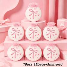 2/10/20/30pcs Pink Bow & Heart Mini Pocket Mirror With Storage Pouch - Korean-Style Folding Round Compact Suitable For For Party Favors, Bridal Gifts, Events, /Korean Series Accessories, Bow & Heart Mirror Set - Multicolor - View 2