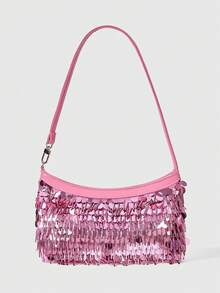 ROMWE Ladies Fashion Elegant Exquisite Classic Colored Sequins Rhinestone Shoulder Bag, Dinner Bag, Party Dating Banquet Wedding Ball Night Club - Pink - View 1