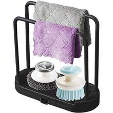 1/2 Pcs Kitchen Sink Organizer, Drain Tray, Sponge & Rag Holder, Countertop Brush & Scrubber Storage Solution, Space-Saving Multi-Function Sink Caddy, Black - One Size Fits All - View 2